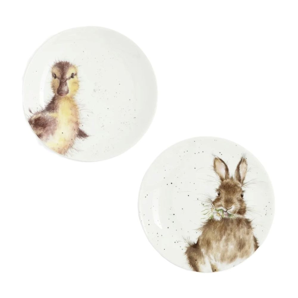 Levně Royal Worcester Porcelánové dezertní talířky Wrendale Designs, 2 ks - Králík a kachna