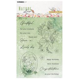 Gelová razítka Studio Light "Nature Lover“, 14 ks - Květiny a nápisy