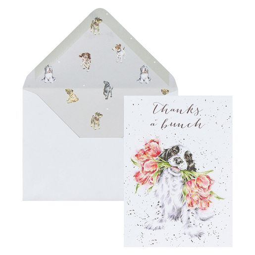 Děkovné přání Wrendale Designs "Blooming with Love", 8 ks - Pes, kokršpaněl
