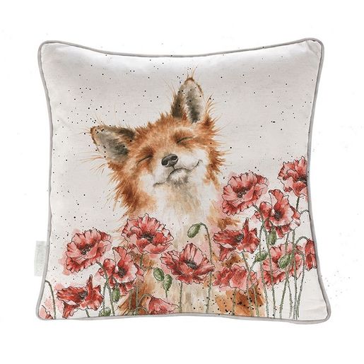 Polštář Wrendale Designs "Poppy Fields 40x40 cm - Liška a vlčí máky