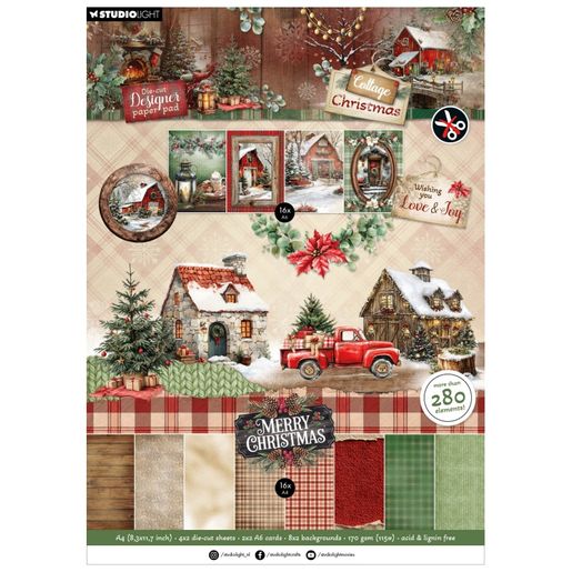 Kreativní blok s výseky Studio Light "Cottage Christmas", A4, 28 l. - Vánoce na chatě