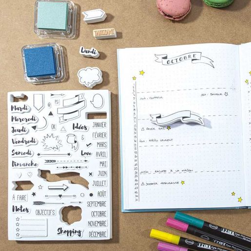 Diářová razítka Aladine Stampo Bullet Journal, 68 ks - České nápisy