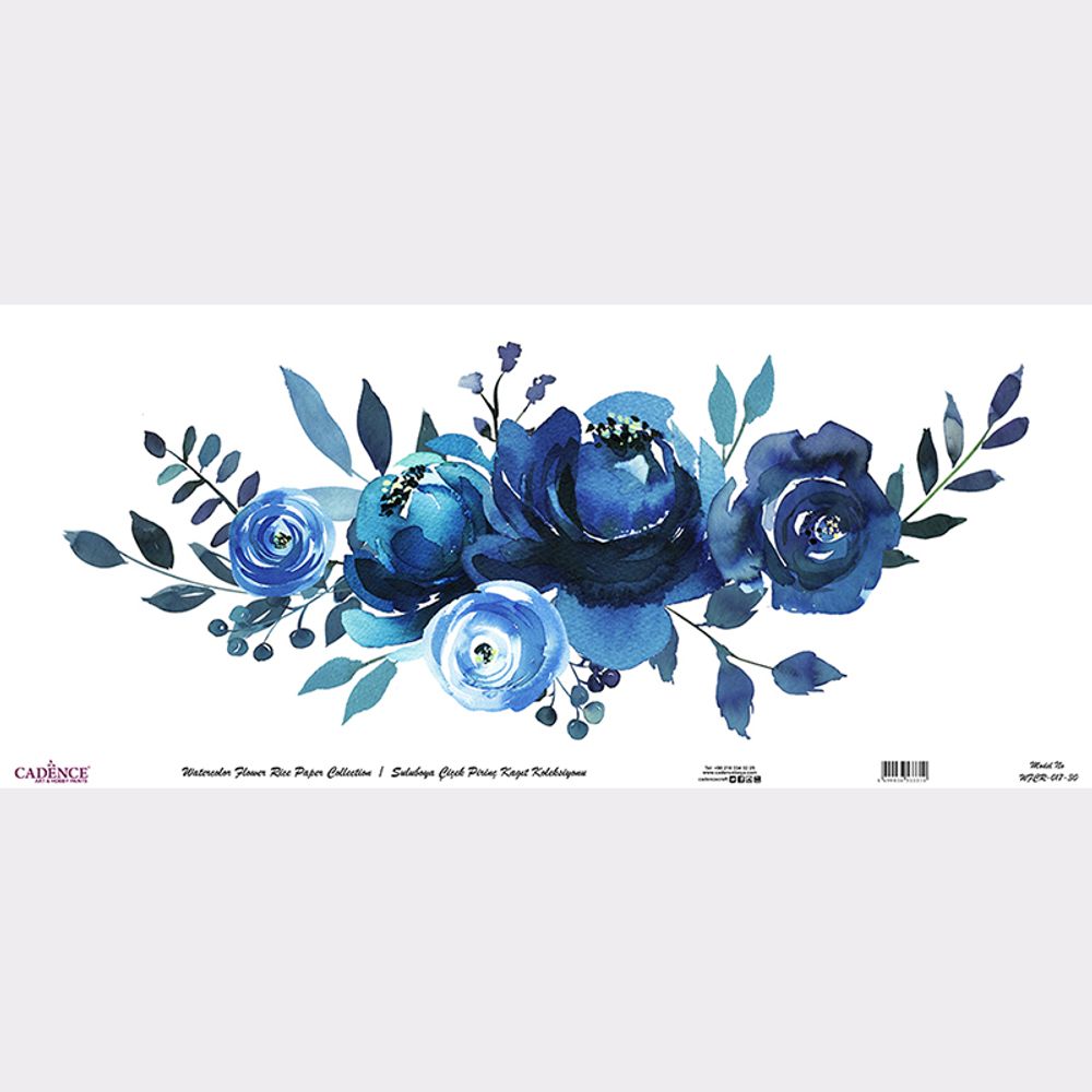 Levně Cadence Rýžový papír Cadence v roli, 30x68 cm - Modrá kytice