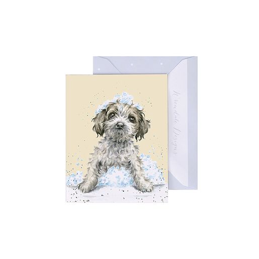 Dárková kartička Wrendale Designs "Birthday Bubbles" - Pes, Štěně v bublinkách