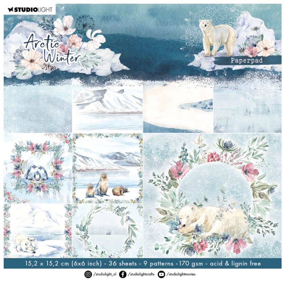 Studio Light Blok podkladových papírů Studio Light "Arctic Winter", 15,2x15,2 cm, 36 l. - Na ledovci