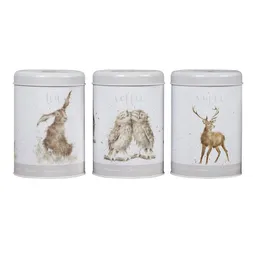 Sada plechových dóz Wrendale Designs "Country Animal", 3 ks - Zajíc, sovy, jelen