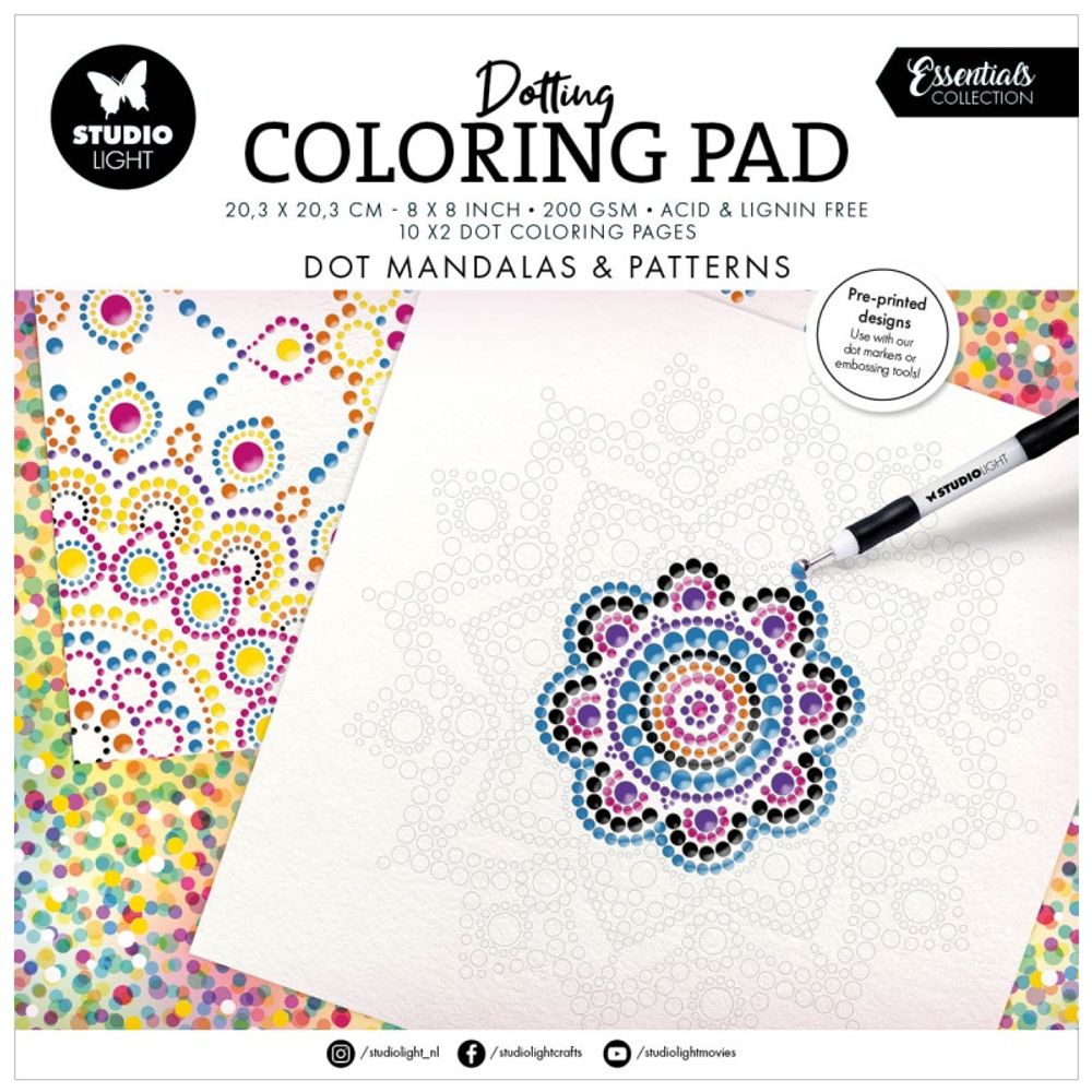 Studio Light Omalovánky Studio Light, 20,3x20,3 cm, 20 l. - Tečkované mandaly