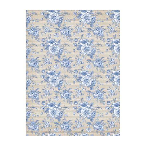 Rýžový papír Cadence, A4 - Modré květy na béžovém podkladu