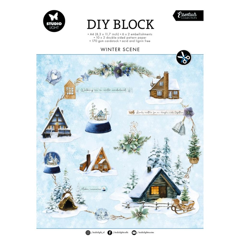 Levně Studio Light DIY Blok s výseky Studio Light "Winter Scene", A4, 32 l. - Zima na chatě