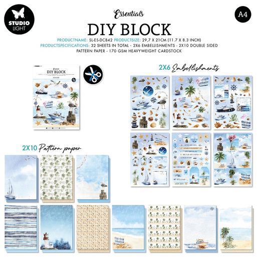 DIY Blok s výseky Studio Light "Seaside", A4, 32 l. - Mořské pobřeží