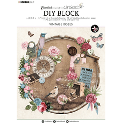 DIY Blok s výseky Studio Light "Vintage Roses", A4, 32 l. - Vintage růže