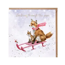 Přání Wrendale Designs "Sleigh Ride", 15x15 cm - Vánoční lišky