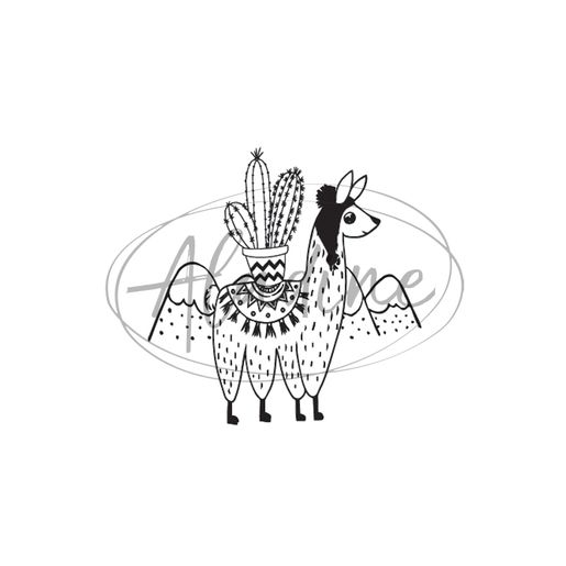 Dřevěné razítko Aladine, kulaté - Lama s kaktusem a čepicí