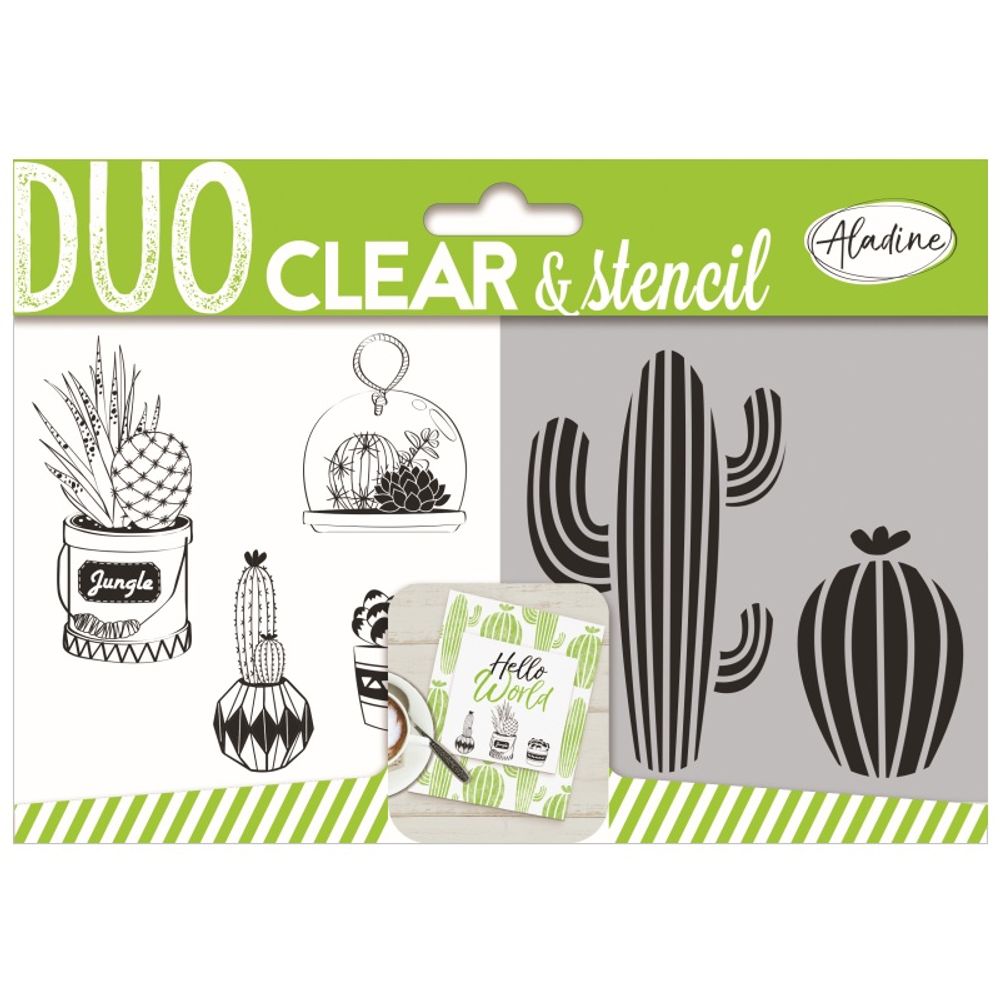 Aladine Gelová razítka se šablonou Aladine Duo Clear, 5 ks - Kaktusy