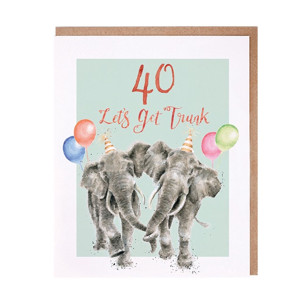 Wrendale Designs Narozeninové přání Wrendale Designs "40 Let's Get Trunk" - Sloni
