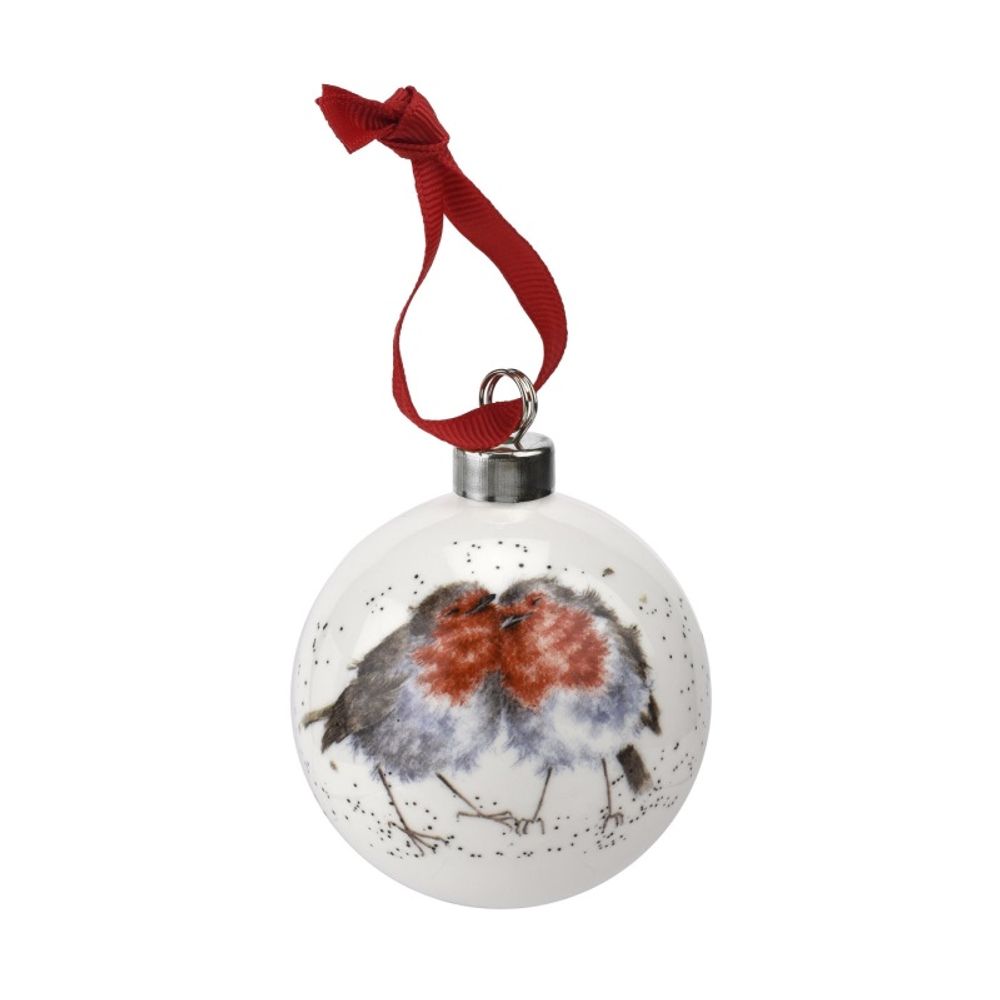 Royal Worcester Porcelánová vánoční ozdoba Wrendale Designs "Snuggled up Together", 6,5 cm - Červenky
