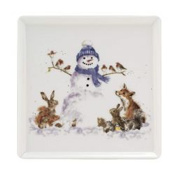 Vánoční porcelánový talíř Wrendale Designs "Gathered All Around", 18x18 cm - Sněhulák