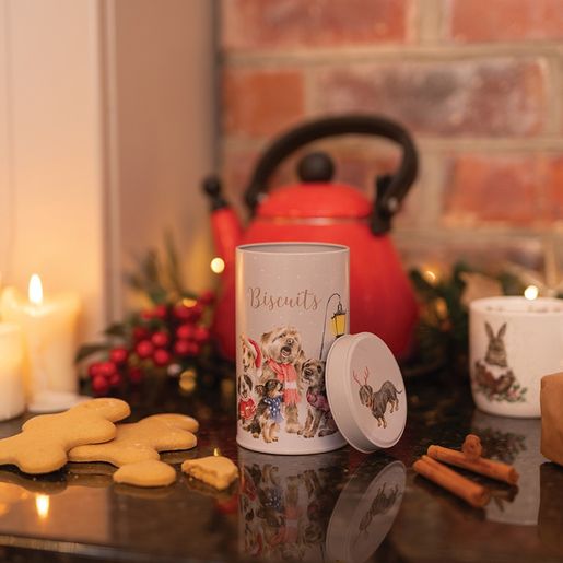 Kulatá plechová dóza Wrendale Designs "O Holy Night" - Pejsci