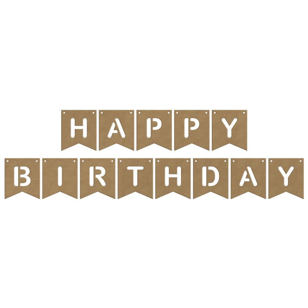 Gomille Dřevěný výřez k dekoraci Gomille, závěsný, 13 ks - Nápis Happy Birthday