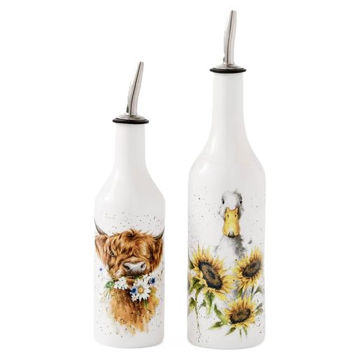 Porcelánové láhve na ocet a olej Wrendale Designs, sada 2 ks - Husa a kráva
