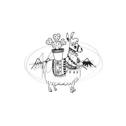 Dřevěné razítko Aladine, kulaté - Lama s kaktusem