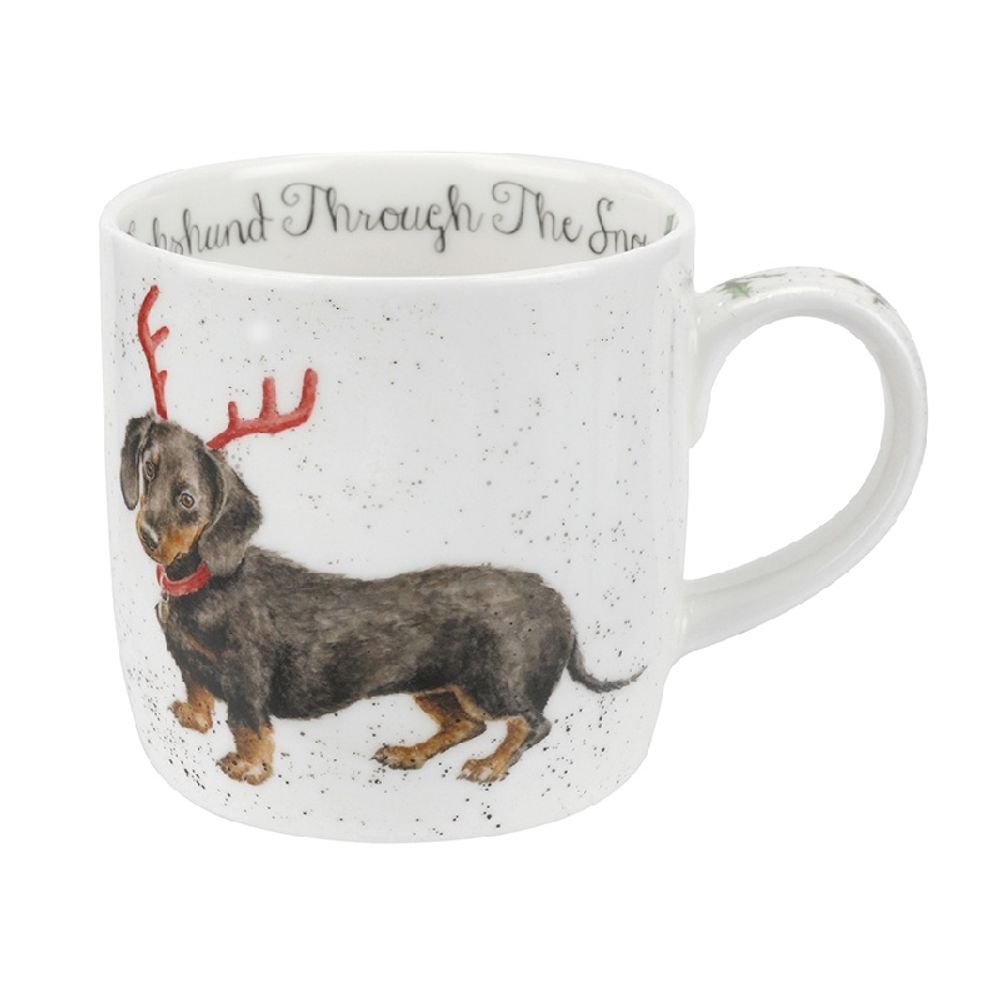 Royal Worcester Vánoční porcelánový hrnek Wrendale Designs "Dachshund through the Snow", 0,31 l - Jezevčík
