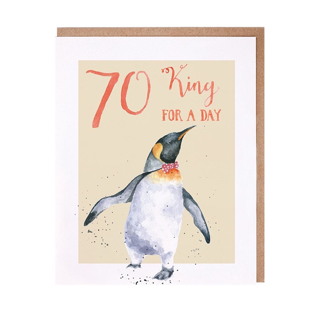 Wrendale Designs Narozeninové přání Wrendale Designs "70 King For a Day" - Tučňák