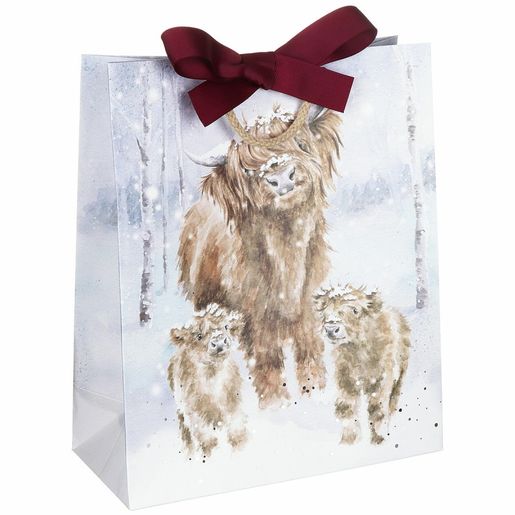 Dárková taška Wrendale Designs "A Highland Christmas", velká - Krávy