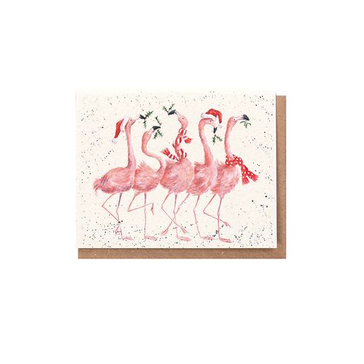Dárková kartička Wrendale Designs "Flamingle Bells" - Plameňáci