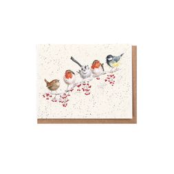 Dárková kartička Wrendale Designs "One Snowy Day" - Ptáčci, vánoční