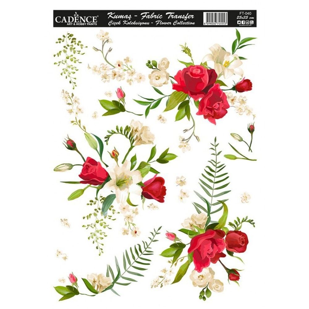 Cadence Transferový obrázek na textil Cadence, 25x35 cm - Růže a lilie