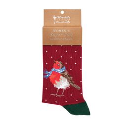 Dámské ponožky Wrendale Designs "Season's Tweetings" - Červenka, vánoční