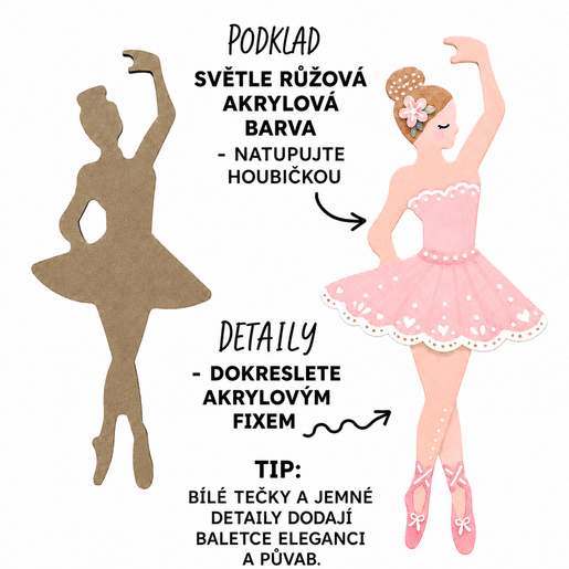 Dřevěný výřez k dekoraci Gomille, 6x17 cm - Balerína
