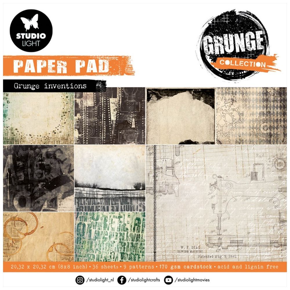 Levně Studio Light Blok podkladových papírů Studio Light "Grunge", 20,3x20,3 cm, 36 l. - Vintage vynálezy