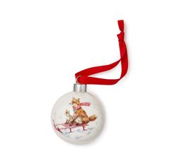 Porcelánová vánoční ozdoba Wrendale Designs "Sleigh Ride", 6,5 cm - Lišky