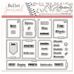 Gelová diářová razítka Aladine Bullet Journal, 37 ks - Rámečky, organizace týdne