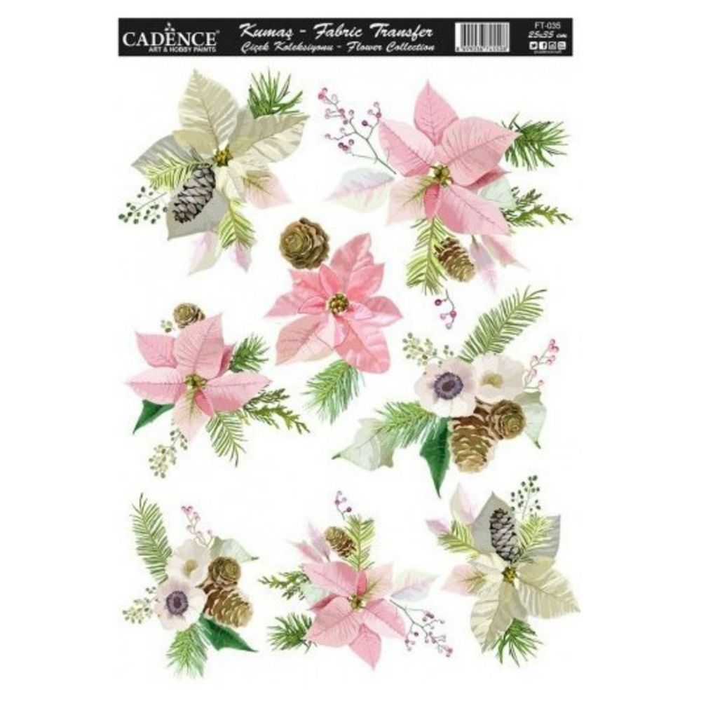 Levně Cadence Transferový obrázek na textil Cadence, 25x35 cm - Květiny a šišky
