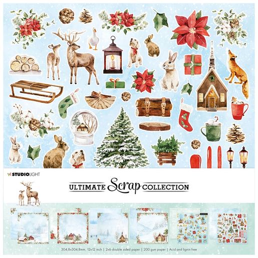 Scrapbooková sada Studio Light, 30,5x30,5 cm, 12 l. - Vánoce se zvířátky