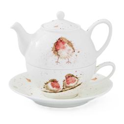 Porcelánová konvička s hrnečkem a podšálkem Wrendale Designs, 0,3 l - Červenky