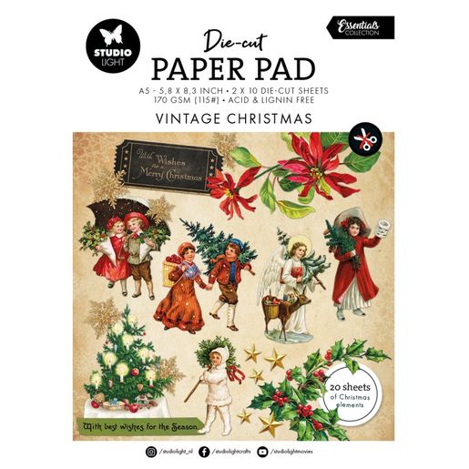 Blok s papírovými výseky Studio Light "Vintage Christmas", A5, 20 l. - Vánoční nostalgie