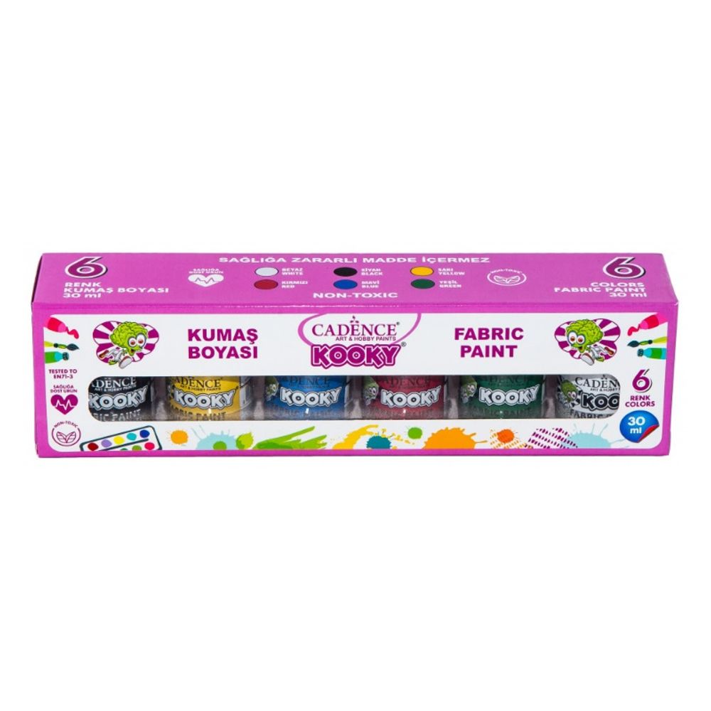 Cadence Akrylové barvy na textil Cadence Kooky, 30 ml, 6 barev - pro děti