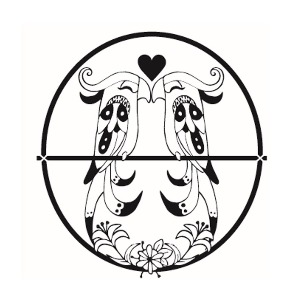 Aladine wooden stamp, round - Lovestruck parrots