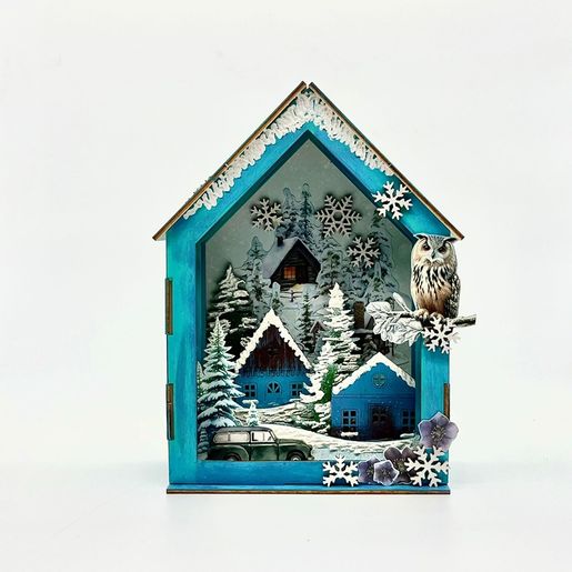 Dřevěný výřez k dekoraci Studio Light, 14,8x21 cm - Zimní krajina