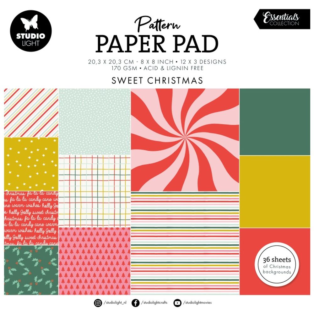 Blok podkladových papírů Studio Light, 20,3x20,3 cm, 36 l. - Sladké Vánoce Aladine