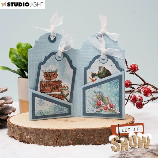 Vyřezávací šablony Studio Light "Let it Snow, 12 ks - Otevírací visačka