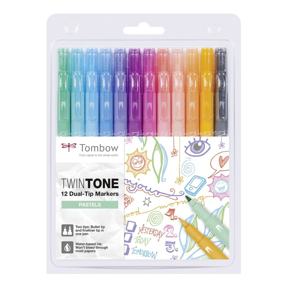 Levně Tombow Sada oboustranných fixů Tombow TwinTone - 12 ks, pastelové barvy