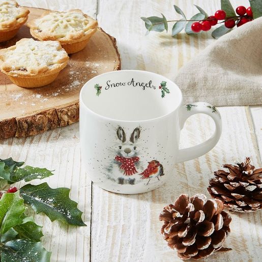Vánoční porcelánový hrnek Wrendale Designs "Snow Angels", 0,31 l - Králík a červenka