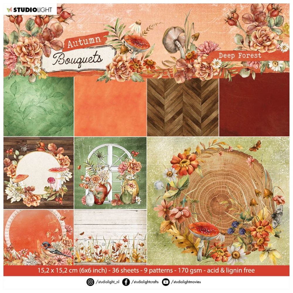 Levně Studio Light Blok podkladových papírů Studio Light "Autumn Bouquets", 36 l. - Podzim v lese