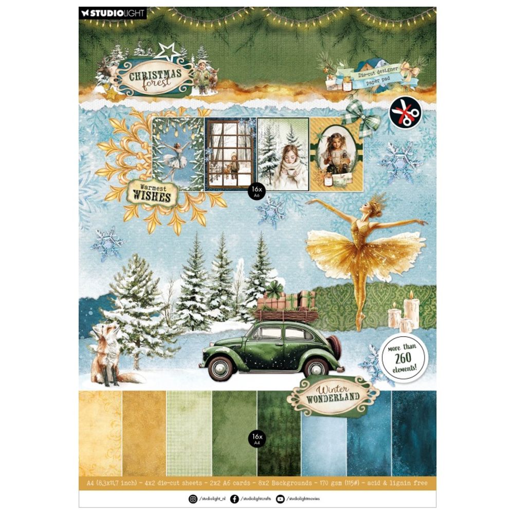 Studio Light Kreativní blok s výseky Studio Light "Christmas Forest", A4, 28 l. - Vánoční lesík