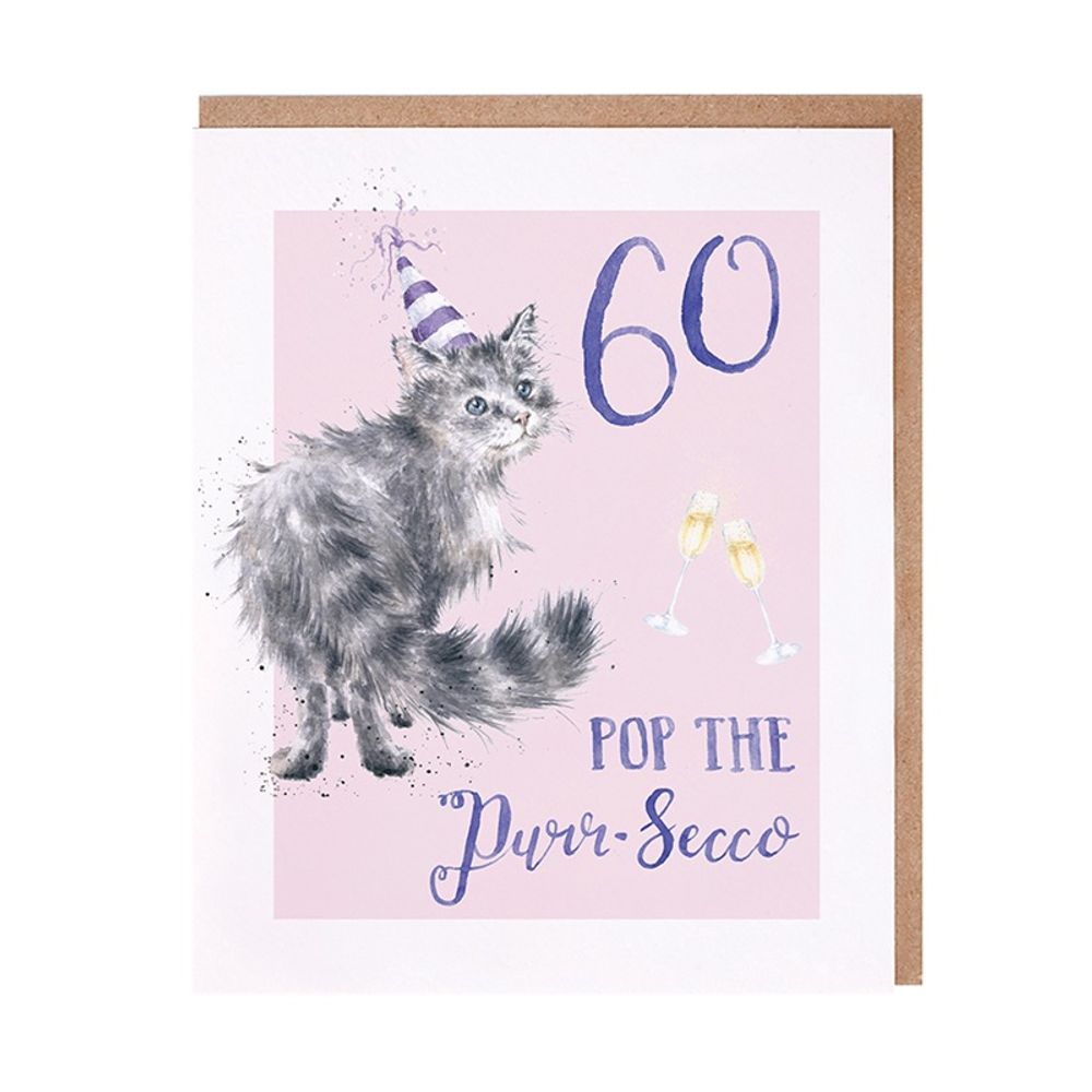 Wrendale Designs Narozeninové přání Wrendale Designs "60 Pop the Purr-secco" - Kočka